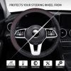 Microfiber Leather 15" Universal Fit Car Steering Wheel Cover, Elastic Nonslip Breathable and Odorless