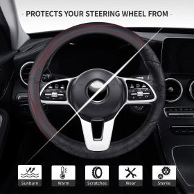 Microfiber Leather 15" Universal Fit Car Steering Wheel Cover, Elastic Nonslip Breathable and Odorless (Color: Black and Red)