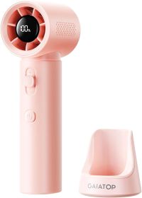 Portable Handheld Turbo Fan, 100 Gear High Speed, Up to 12H Rechargeable Personal Fan with Digital Display, Detachable Base & Lanyard (Color: Pink)