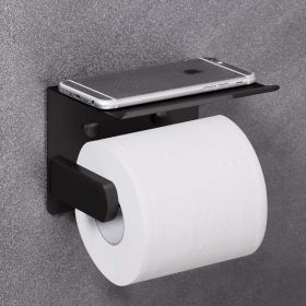 Self Adhesive Toilet Paper Holder with Phone Shelf Stainless Steel Wall Mounted Toilet Paper Roll Holder - Rustproof and Bathroom Washroom Tissue Roll (Color: Black)