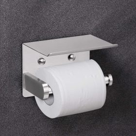 Self Adhesive Toilet Paper Holder with Phone Shelf Stainless Steel Wall Mounted Toilet Paper Roll Holder - Rustproof and Bathroom Washroom Tissue Roll (Color: Silver)