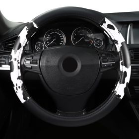 Microfiber Leather 15" Universal Fit Car Steering Wheel Cover, Elastic Nonslip Breathable and Odorless (Color: Black White)
