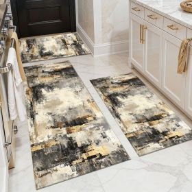 Three-piece kitchen rug set, non-slip and washable, abstract pattern kitchen hallway rug, soft and comfortable, suitable for sinks, floors, entrances (Main Color: White, Main Material: Polyester)