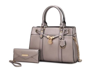 MKF Collection Christine Vegan Leather Women Satchel Bag with wallet by Mia K (Material: Vegan Leather, Color: Pewter)