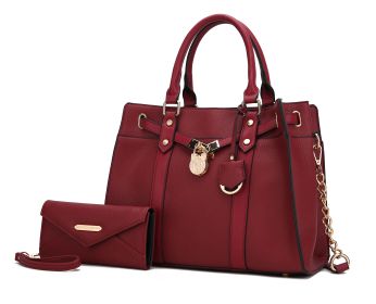 MKF Collection Christine Vegan Leather Women Satchel Bag with wallet by Mia K (Material: Vegan Leather, Color: Red)