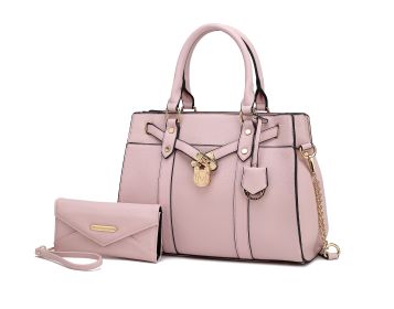 MKF Collection Christine Vegan Leather Women Satchel Bag with wallet by Mia K (Material: Vegan Leather, Color: Pink)