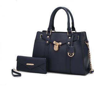 MKF Collection Christine Vegan Leather Women Satchel Bag with wallet by Mia K (Material: Vegan Leather, Color: Navy)