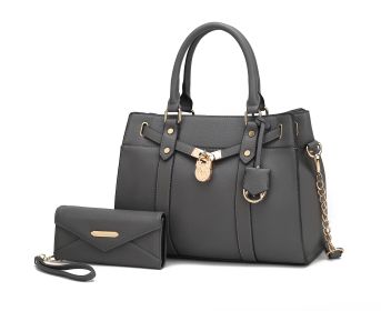 MKF Collection Christine Vegan Leather Women Satchel Bag with wallet by Mia K (Material: Vegan Leather, Color: Charcoal)