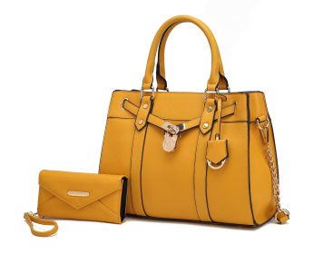 MKF Collection Christine Vegan Leather Women Satchel Bag with wallet by Mia K (Material: Vegan Leather, Color: Yellow)