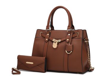 MKF Collection Christine Vegan Leather Women Satchel Bag with wallet by Mia K (Material: Vegan Leather, Color: Cognac)