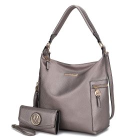 MKF Collection Ophelia Vegan Leather Women Hobo Bag with Wallet by Mia K (Material: Vegan Leather, Color: Pewter)