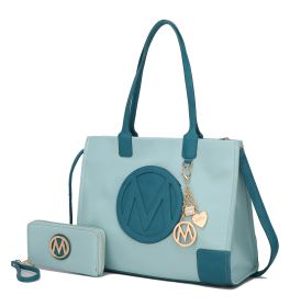 MKF Collection Louise Tote and Wallet Set by Mia k (Material: Vegan Leather, Color: Blue-Turq)