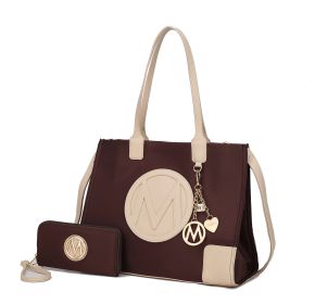 MKF Collection Louise Tote and Wallet Set by Mia k (Material: Vegan Leather, Color: Coffee-Ivory)
