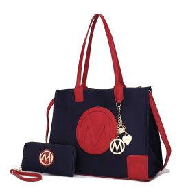 MKF Collection Louise Tote and Wallet Set by Mia k (Material: Vegan Leather, Color: Navy-Red)