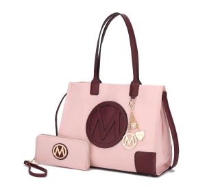 MKF Collection Louise Tote and Wallet Set by Mia k (Material: Vegan Leather, Color: Pink-Burg)