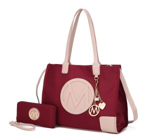 MKF Collection Louise Tote and Wallet Set by Mia k (Material: Vegan Leather, Color: Burg-Blush)