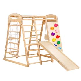 VEVOR Indoor Jungle Gym, 7-in-1 Toddler Indoor Playground, Wooden Toddler Climbing Toys Indoor with Wood & Rope Ladder, Net Ladder, Swing, Monkey Bar (default: default)