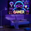 2D Flat, 2D Flat Fluorescent Tapestry Glow in The Dark Gamer, Room Decor Wall Hanging for Bedroom, Living Room