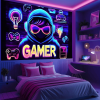 2D Flat, 2D Flat Fluorescent Tapestry Glow in The Dark Gamer, Room Decor Wall Hanging for Bedroom, Living Room