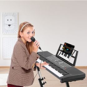 61 Keys Digital Music Keyboard Electric Piano Electronic Musical Instrument Kids Learning Keyboard with Microphone for 3-12 Year Old Kids Girls Boys (Type: Black with Stand)