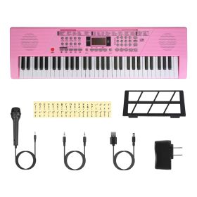 61 Keys Digital Music Keyboard Electric Piano Electronic Musical Instrument Kids Learning Keyboard with Microphone for 3-12 Year Old Kids Girls Boys (Type: Pink with Light)