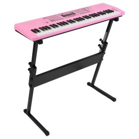 61 Keys Digital Music Keyboard Electric Piano Electronic Musical Instrument Kids Learning Keyboard with Microphone for 3-12 Year Old Kids Girls Boys (Type: Pink with Stand)