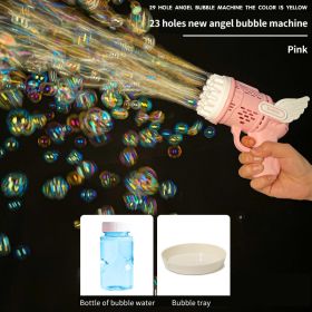 Bubble Hammer Gun Children Gift Toys Small Fan Soap Bubbles Gun Kids Toys 23 Hole Bubbles Machine Angel Bubble Gun Removable (Ships From: China, Color: angel gun powder)