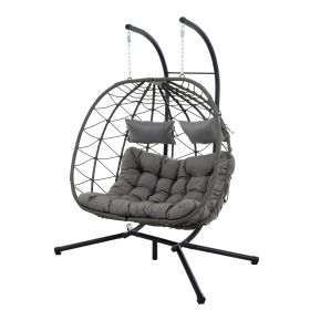 2 Persons Egg Chair with Stand Indoor Outdoor Swing Chair Patio Wicker Hanging Egg Chair Hanging Basket Chair with Stand for Bedroom Living Room Balco (Color: as Pic)