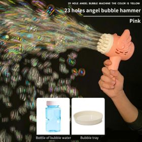 Bubble Hammer Gun Children Gift Toys Small Fan Soap Bubbles Gun Kids Toys 23 Hole Bubbles Machine Angel Bubble Gun Removable (Ships From: China, Color: Angel Hammer Powder)
