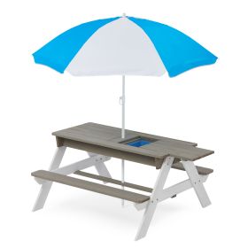 Wooden Kids Picnic Table, Sand and Water Table with Umbrella, Activity Table for Outdoor Backyard Patio Play (Color: as Pic)