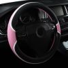 Microfiber Leather 15" Universal Fit Car Steering Wheel Cover, Elastic Nonslip Breathable and Odorless, Black & Pink Grip