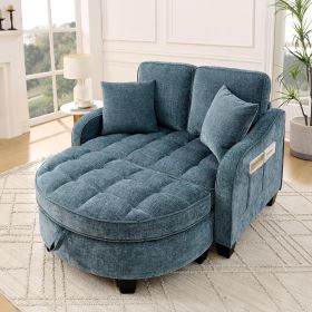 Sofa with Sleep Function, Small Sofa, Chaise Longue, 2-in-1 Sofa Bed Storage Stool & 4 Cushions, for Small Living Room (Color: Blue)