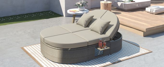 TOPMAX Outdoor Sun Bed Patio 2-Person Daybed with Cushions and Pillows (Color: as Pic)