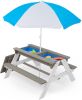 Wooden Kids Picnic Table, Sand and Water Table with Umbrella, Activity Table for Outdoor Backyard Patio Play