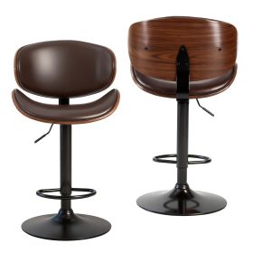 A set of 2 rotating bar stools with adjustable height, PU leather decorative chairs, backrests and footstools, and anti-slip rubber bases (Color: Brown)