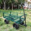 (Green solid wheels wagon cart) Solid wheels Tools cart Wagon Cart Garden cart trucks make it easier to transport firewood