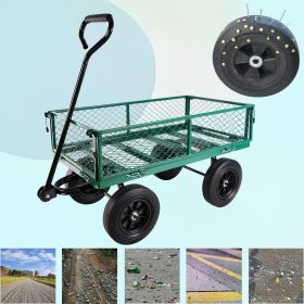 (Green solid wheels wagon cart) Solid wheels Tools cart Wagon Cart Garden cart trucks make it easier to transport firewood (Color: as Pic)